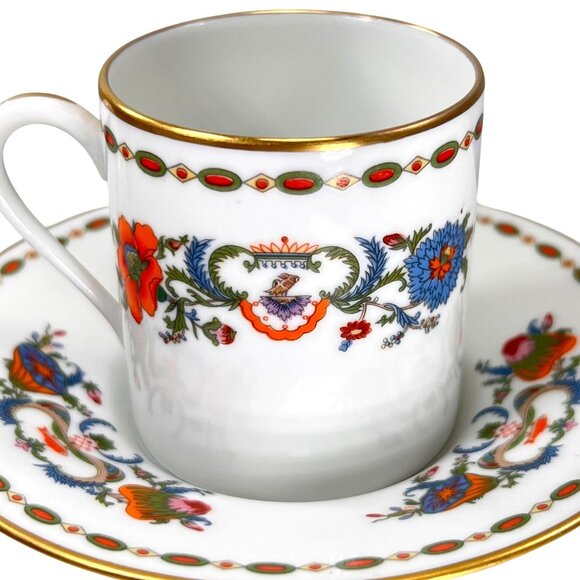 Limoges France Ceralene A Raynaud Vieux Chine Demitasse Cup Saucer Set Gold Trim - Picture 3 of 11